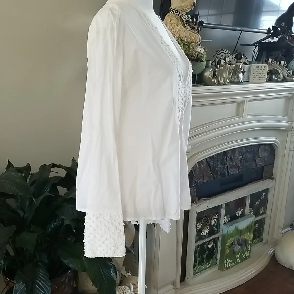 Theory White Textured Women's Blouse - Picture 4 of 7